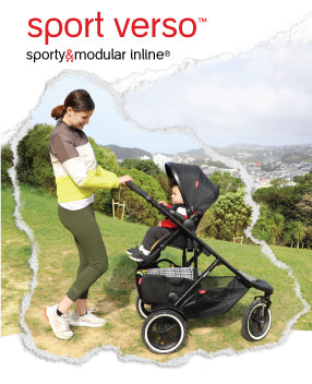 maman en train de courir avec son enfant assis en mode face aux parents - sport verso™ inline™ poussette pour bébé