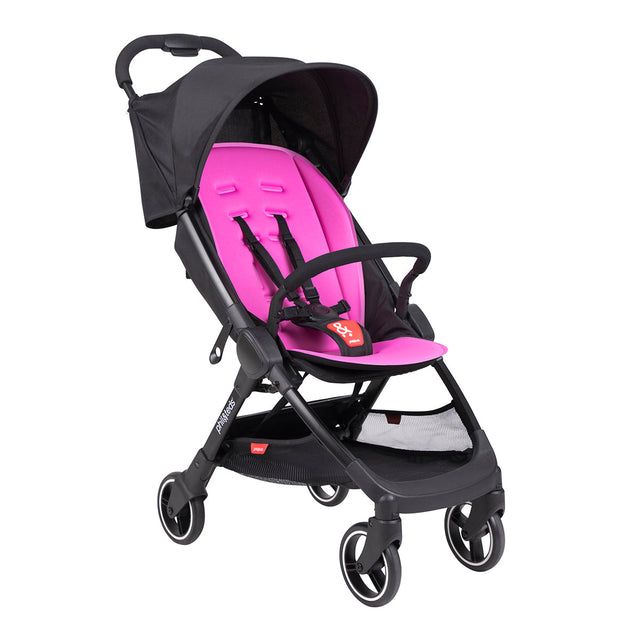 phil&teds go buggy v1 compact lightweight stroller in raspberry pink three quarter view_raspberry