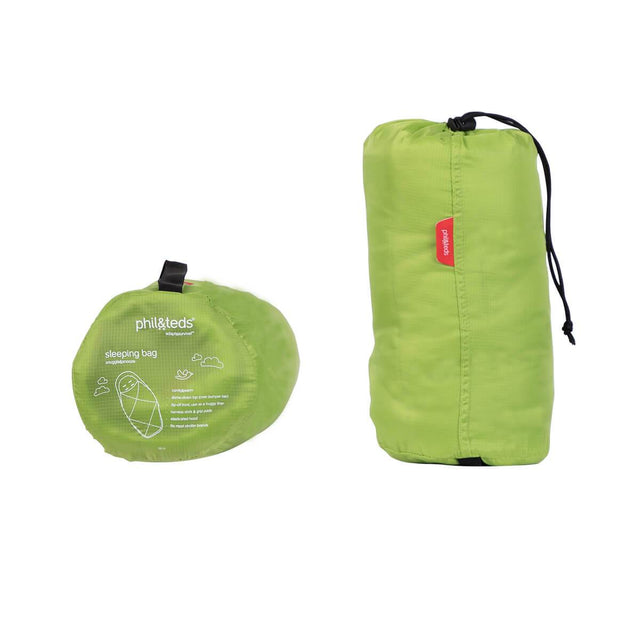 phil&teds snuggle & snooze sleeping bag in apple compactly packed front view_apple