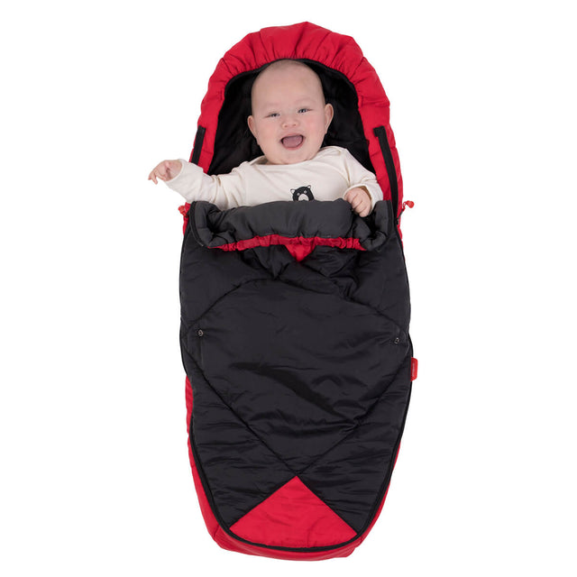 phil&teds snuggle & snooze sleeping bag with baby inside in red top view_red